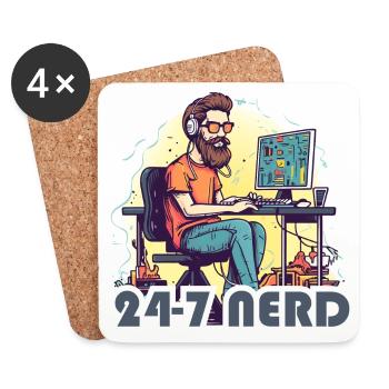 24h/24 et 7j/7 pour les programmeurs et les joueurs - Dessous de verre (lot de 4) - blanc - Devant
