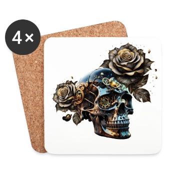 Superbe crâne steampunk sombre avec des roses - Dessous de verre (lot de 4) - blanc - Devant