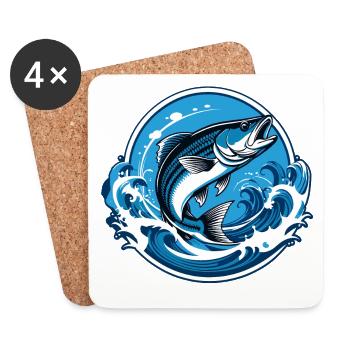 Fisch im Wasser mit Wellenumrandung - Untersetzer (4er-Set) - Weiß - Vorne