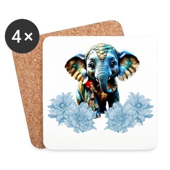 Niedlicher kleiner Elefant mit Fee, beste Freunde - Untersetzer (4er-Set) - Weiß - Vorne