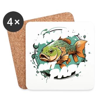 Angeln mit Papa mit buntem Fischdesign - Untersetzer (4er-Set) - Weiß - Vorne