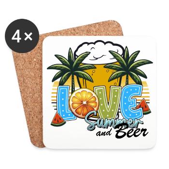 Love Summer Tropen-Logo mit Palmen & Bier - Untersetzer (4er-Set) - Weiß - Vorne