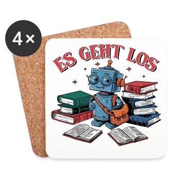Einschulung erster Schultag kleiner Roboter - Untersetzer (4er-Set) - Weiß - Vorne