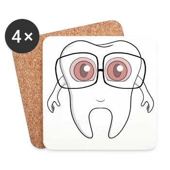 An adorable tooth wearing glasses - Coasters (set of 4) - white - Front