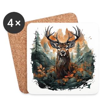 Hirsch-Design - für Jagd, Trachten & Volksfeste - Untersetzer (4er-Set) - Weiß - Vorne