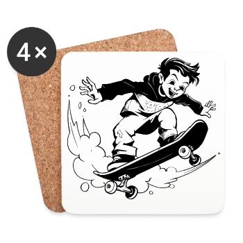 Cartoon Skateboarding Boy - Coasters (set of 4) - white - Front