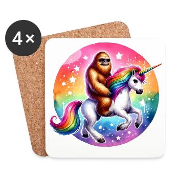 Orang-Utan auf Regenbogen-Einhorn - Untersetzer (4er-Set) - Weiß - Vorne