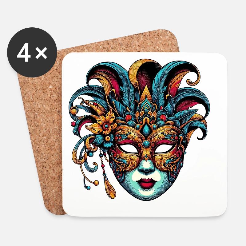 Masque du Carnaval de Venise - Dessous de verre (lot de 4) - blanc