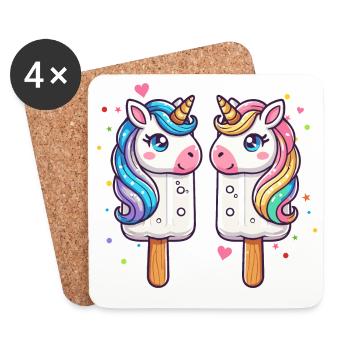 farbenfrohes Einhorn-Eis-Motiv für den Sommer - Untersetzer (4er-Set) - Weiß - Vorne