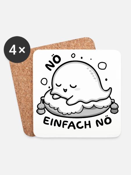 Kawaii Geist auf Kissen - Nö Einfach Nö - Untersetzer (4er-Set) - Weiß