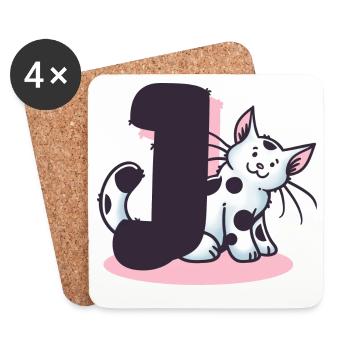 Katze Buchstabe J - Untersetzer (4er-Set) - Weiß - Vorne