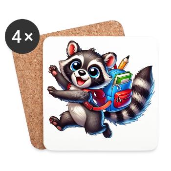 Start of school with raccoon: raccoon for school beginners - Coasters (set of 4) - white - Front