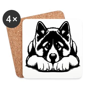 Tête d’Akita américain avec pattes - Dessous de verre (lot de 4) - blanc - Devant