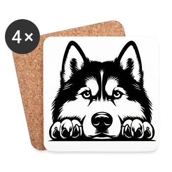 Husky Kopf mit Pfoten - Untersetzer (4er-Set) - Weiß - Vorne