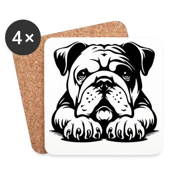 Tête de bouledogue anglais avec pattes - Dessous de verre (lot de 4) - blanc - Devant
