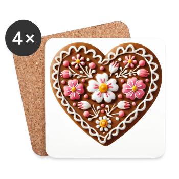 Cœur en pain d’épices : Tradition sucrée et amour combinés - Dessous de verre (lot de 4) - blanc - Devant