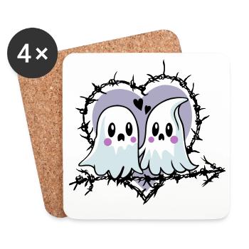 Fantômes amoureux de cœur pour Halloween - Dessous de verre (lot de 4) - blanc - Devant