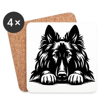 Tête de Tervueren avec pattes - Dessous de verre (lot de 4) - blanc - Devant