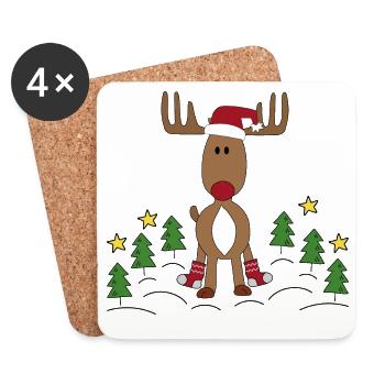 kleiner Elch zu Weihnachten - Untersetzer (4er-Set) - Weiß - Vorne