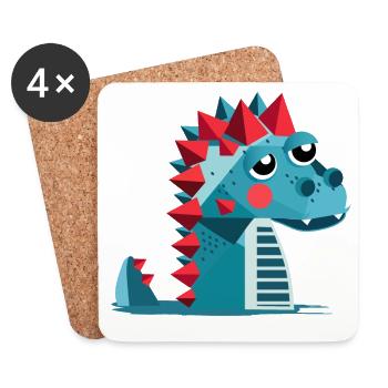 A Dino – Playful and Colorful Illustration - Coasters (set of 4) - white - Front