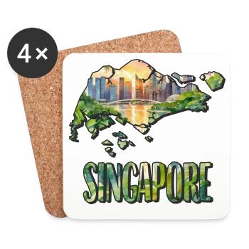 Aquarell Landkarte Singapur - Untersetzer (4er-Set) - Weiß - Vorne