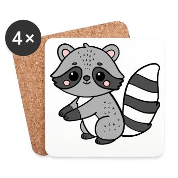 Raton laveur - Dessous de verre (lot de 4) - blanc - Devant