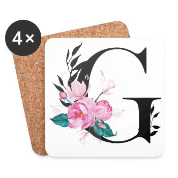 Eleganter Buchstabe 'G' mit Blumen - Untersetzer (4er-Set) - Weiß - Vorne