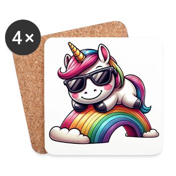 Cool Unicorn Rainbow Sunglasses Clouds - Coasters (set of 4) - white - Front