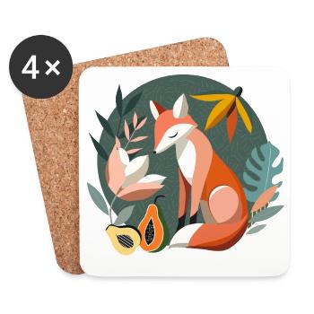 Fox with tropical flowers and fruits - Coasters (set of 4) - white - Front