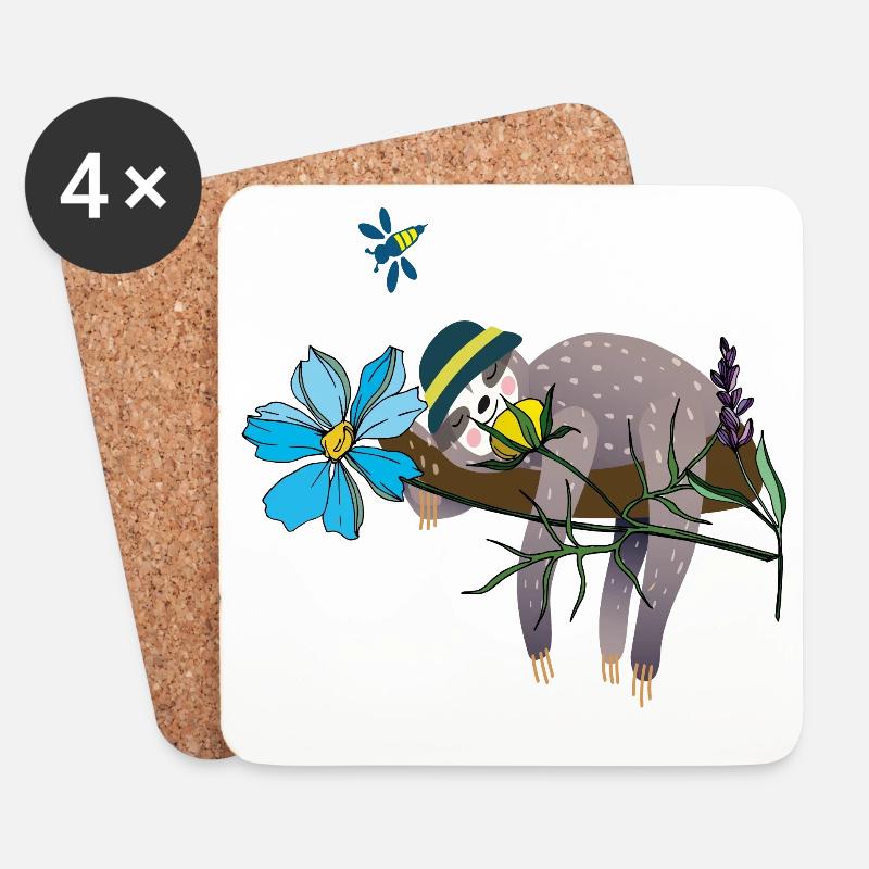 Faultier im Garten - Untersetzer (4er-Set) - Weiß
