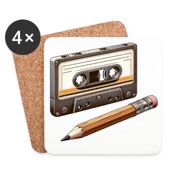 Cassette crayon des années 80 90 mémoire cadeau - Dessous de verre (lot de 4) - blanc - Devant