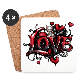 Murmures du cœur : la magie de l’amour et du chaton - Dessous de verre (lot de 4) - blanc - Devant