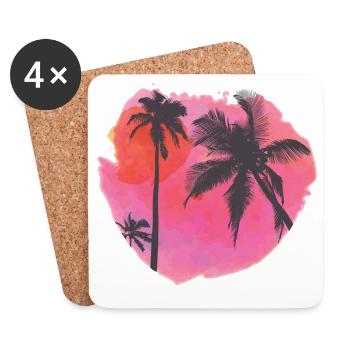 Tropical Sunset Palm Silhouette - Coasters (set of 4) - white - Front