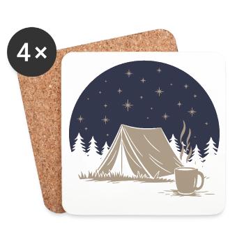 Camping et café - Dessous de verre (lot de 4) - blanc - Devant