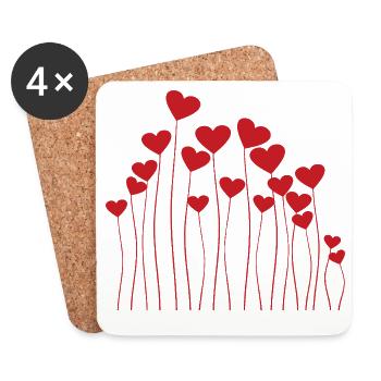 Herzstängel-Blumenlandschaft - Untersetzer (4er-Set) - Weiß - Vorne