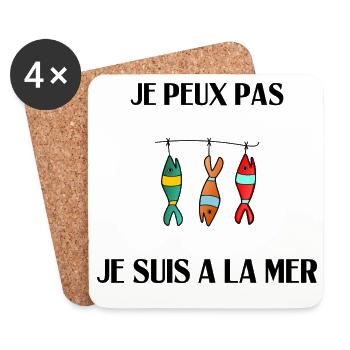 JE PEUX PAS. MER. PÊCHE. POISSON D'AVRIL. POISSON. - Dessous de verre (lot de 4) - blanc - Devant