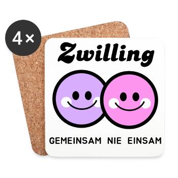 Fröhliche Zwillinge Gesichter Zusammen nie einsam - Untersetzer (4er-Set) - Weiß - Vorne