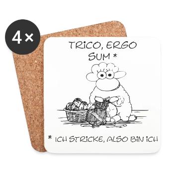 Trico ergo sum - Schaf-Motiv für Handarbeitsfans - Untersetzer (4er-Set) - Weiß - Vorne
