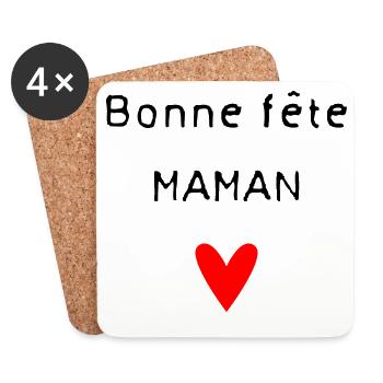 BONNE FÊTE. COEUR. BONNE FÊTE MAMAN. MAMAN - Dessous de verre (lot de 4) - blanc - Devant