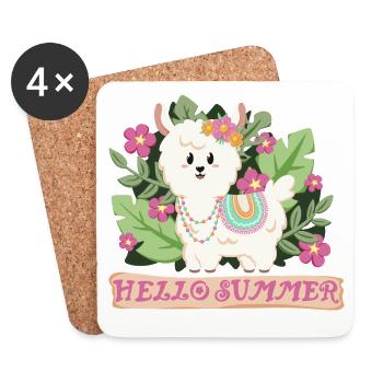 Hello summer Lama Alpaka in Sommerstimmung - Untersetzer (4er-Set) - Weiß - Vorne