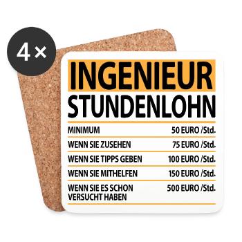 Ingenieur Witzige Lustige Sprüche Stundenlohn - Untersetzer (4er-Set) - Weiß - Vorne