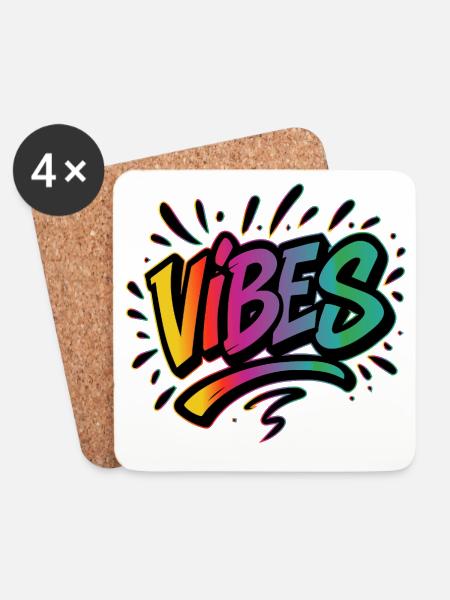 VIBES Graffiti Schriftzug – Farbstarkes Statement - Untersetzer (4er-Set) - Weiß