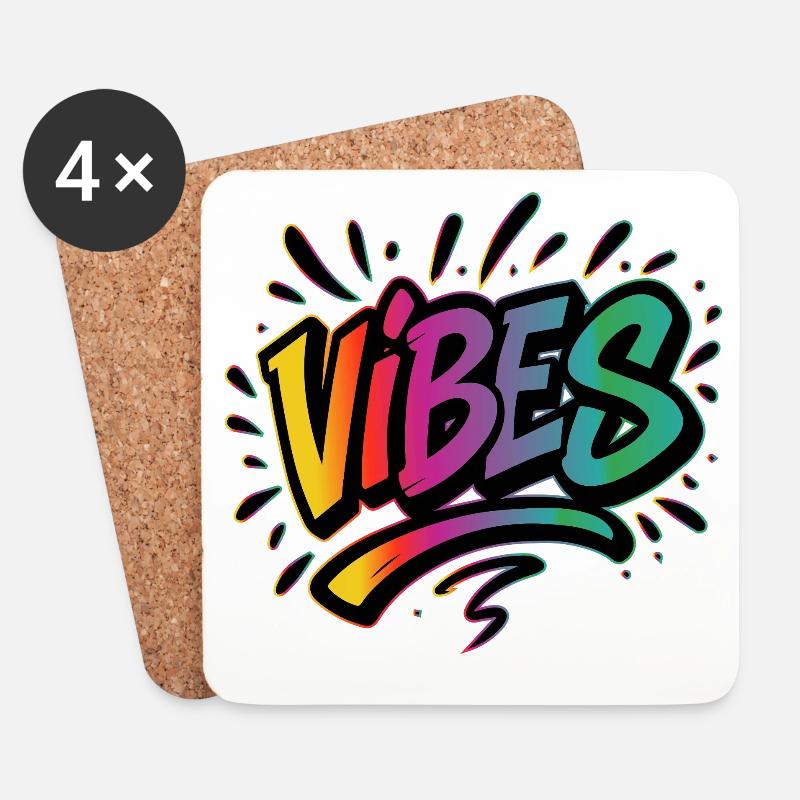 VIBES Graffiti Schriftzug – Farbstarkes Statement - Untersetzer (4er-Set) - Weiß