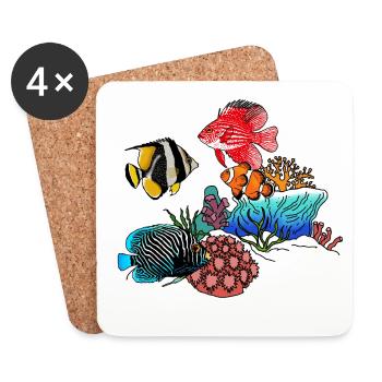 Exotic fish and corals - Coasters (set of 4) - white - Front