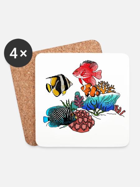 Exotische Fische und Korallen - Untersetzer (4er-Set) - Weiß