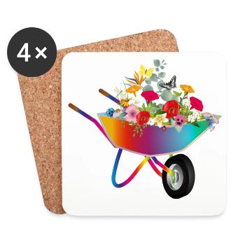 Colorful wheelbarrow with flowers - Coasters (set of 4) - white - Front