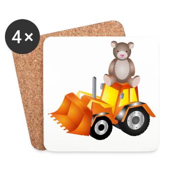 Teddybär auf Bagger – süß & stark zugleich - Untersetzer (4er-Set) - Weiß - Vorne