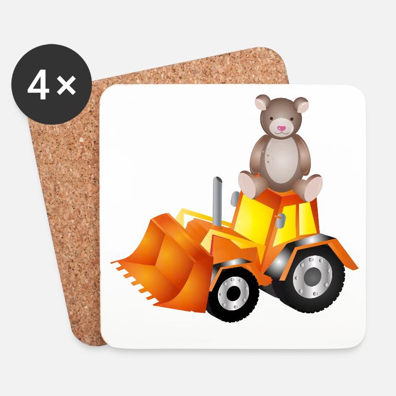 Teddybär auf Bagger – süß & stark zugleich - Untersetzer (4er-Set) - Weiß