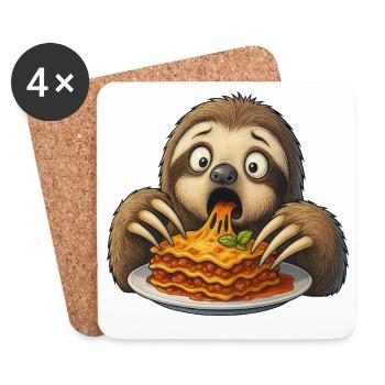 Sloth Lasagna Italian Food Surprise - Coasters (set of 4) - white - Front