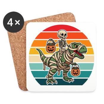 Retro Halloween Skelett Reitende Mumie T-Rex - Untersetzer (4er-Set) - Weiß - Vorne